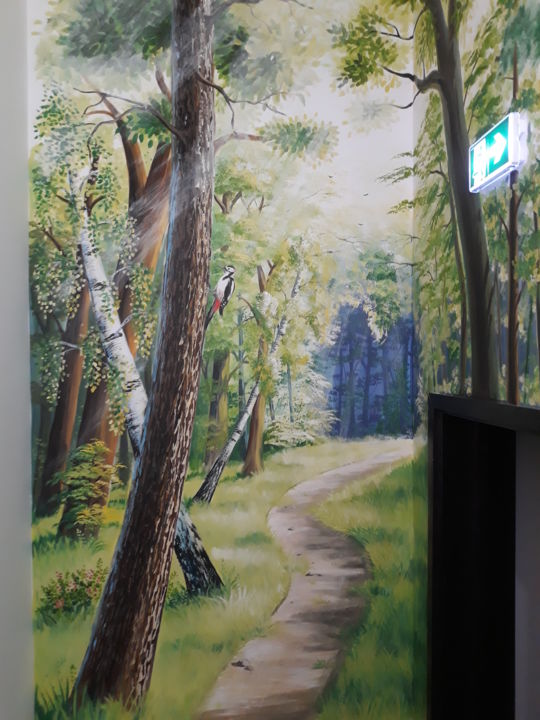 Malerei mit dem Titel "mural -  Forest mur…" von Anna Kinga Troczyńska, Original-Kunstwerk, Acryl