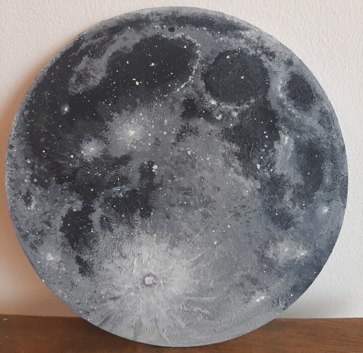 Painting titled "Lune" by Anna Tupikina, Original Artwork, Acrylic Mounted on Cardboard