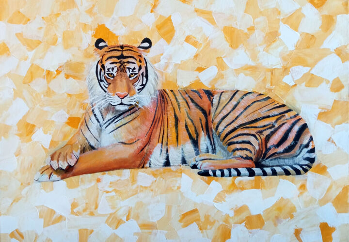 Картина под названием "New year Tiger" - Anna Ugusheva, Подлинное произведение искусства, Акрил