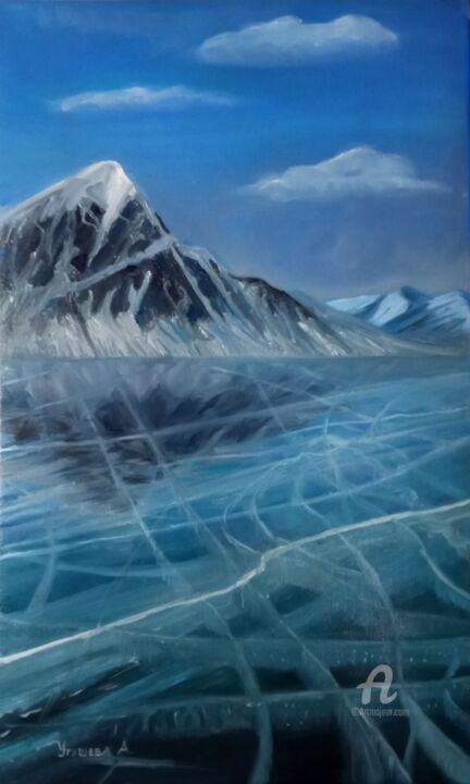 Картина под названием "Ice lake" - Anna Ugusheva, Подлинное произведение искусства, Масло