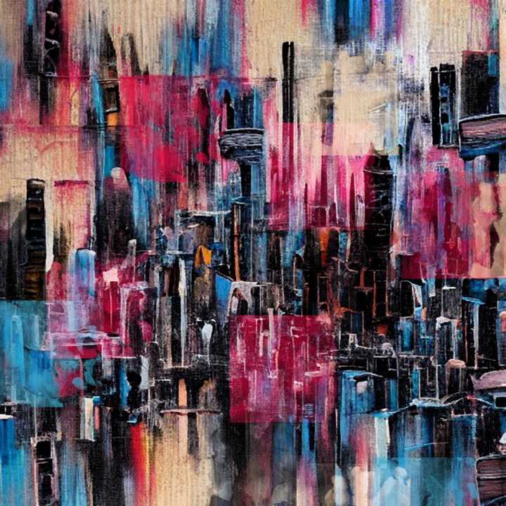 Digitale Kunst mit dem Titel "Big city under fog…" von Anna Vaasi, Original-Kunstwerk, 2D digitale Arbeit