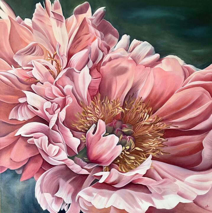 Painting titled "Delicate bloom" by Anna Zhdanyuk, Original Artwork, Oil Mounted on Wood Stretcher frame