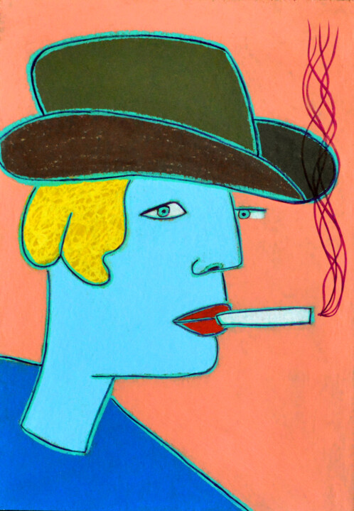 Рисунок под названием "Beautiful cowboy" - Анна Жулева, Подлинное произведение искусства, Пастель
