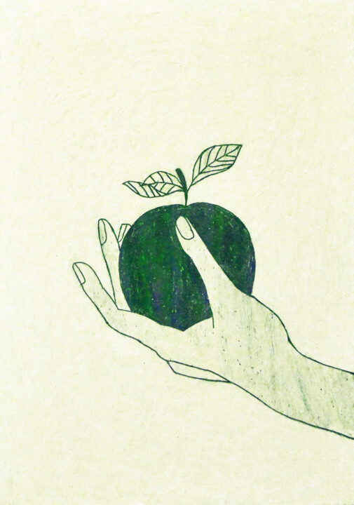 Рисунок под названием "Hand with apple" - Анна Жулева, Подлинное произведение искусства, Пастель