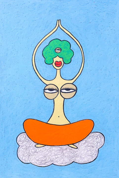 Disegno intitolato "My tits love medita…" da Anna Zhuleva, Opera d'arte originale, Pastello