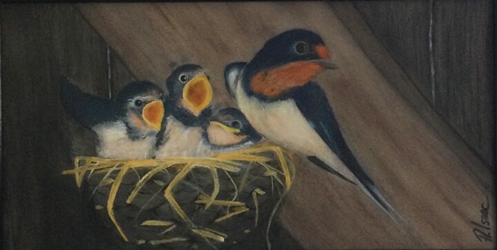 Painting titled "Feed me!" by Anna Isaac, Original Artwork, Pastel Mounted on Plexiglass