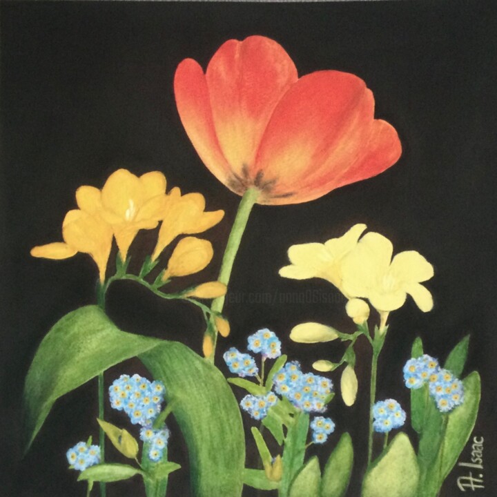 Painting titled "Forget-me-not" by Anna Isaac, Original Artwork, Pastel Mounted on artwork_cat.