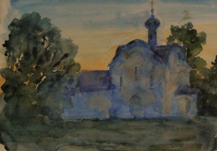 Painting titled "Церковь Николая Чуд…" by Boris Gorovoi, Original Artwork, Watercolor