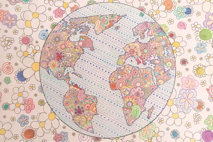 Disegno intitolato "Il mondo che vorrei" da Anna, Opera d'arte originale, Matite colorate