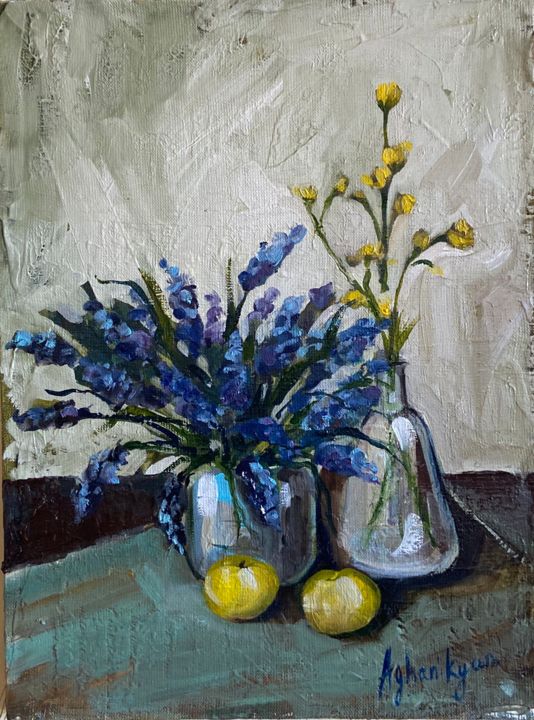 Картина под названием "<<Flowers >>" - Anna Aghanikyan, Подлинное произведение искусства, Масло