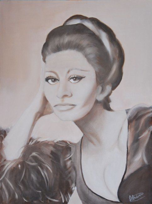 Painting titled "Sofia Loren" by Anna Arvonio, Original Artwork
