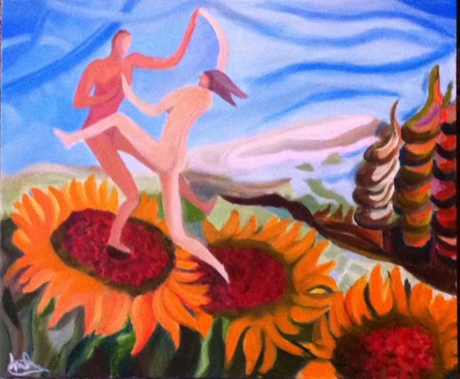 Pittura intitolato "Danza sui Girasoli" da Anna Arvonio, Opera d'arte originale