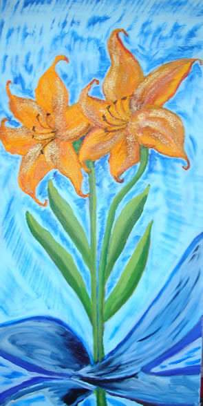 Painting titled "Fiore fiocco azzurro" by Anna Arvonio, Original Artwork