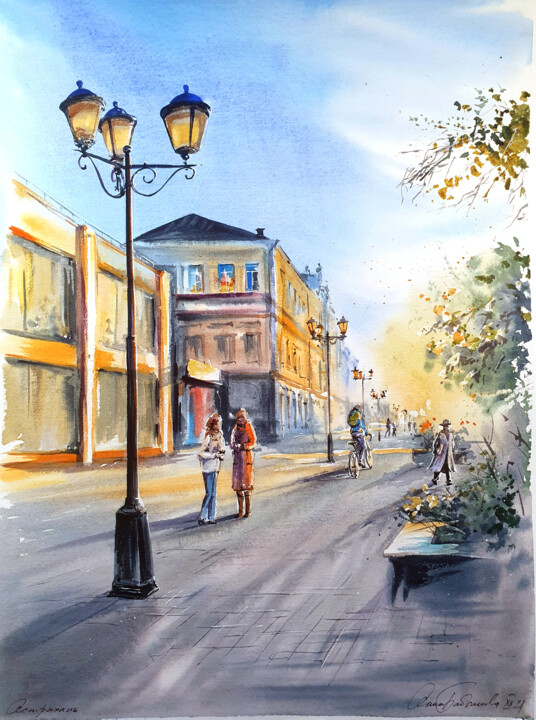 Painting titled "Early morning" by Anna Babysheva, Original Artwork, Watercolor