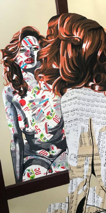 Collages titulada "L'influenceuse" por Annabelle Amory, Obra de arte original, Acrílico Montado en Bastidor de camilla de ma…