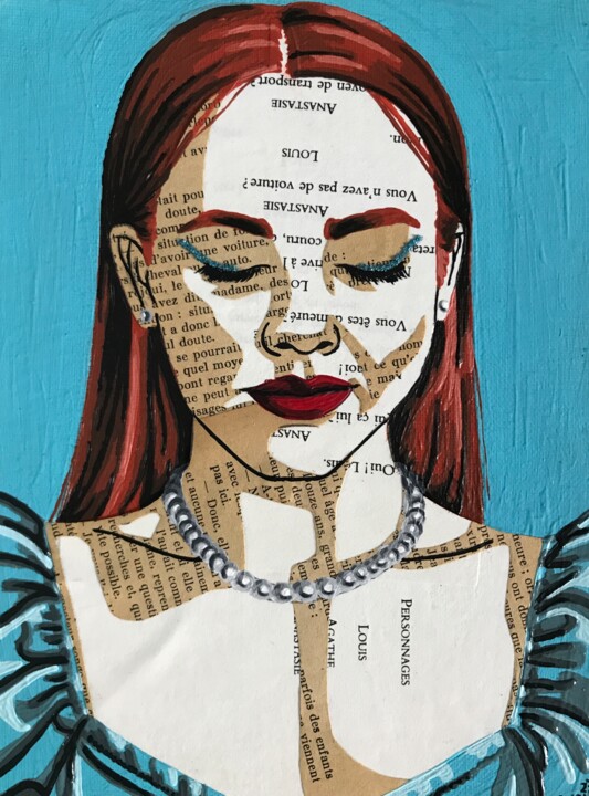 Collages getiteld "Justine" door Annabelle Amory, Origineel Kunstwerk, Acryl Gemonteerd op Karton