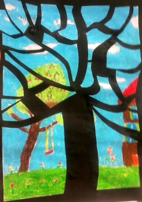 Painting titled "Silhouette d'Arbre…" by Annabelle Delage, Original Artwork