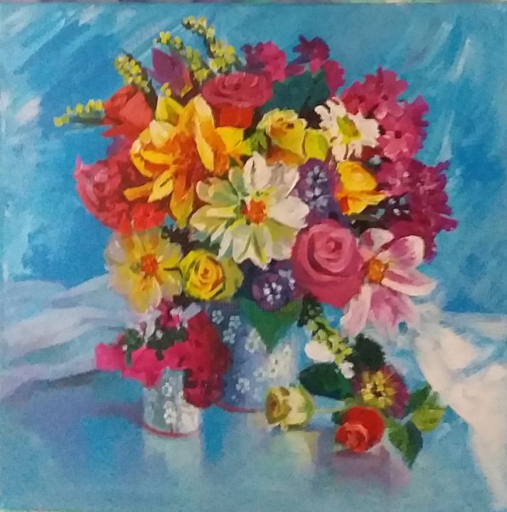 Картина под названием "Цветы" - Анна Гордеева, Подлинное произведение искусства, Акрил Установлен на Деревянная панель