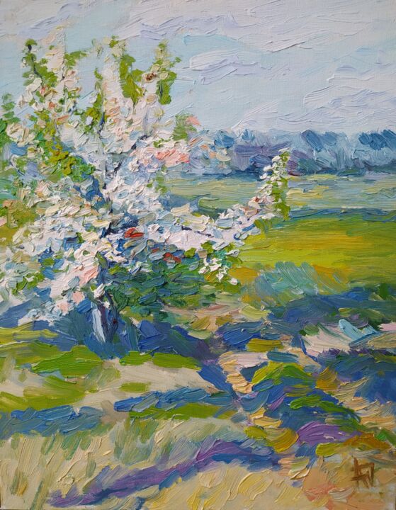 Картина под названием "Яблоня в цвету. (Ap…" - Anna Dolganova, Подлинное произведение искусства, Масло
