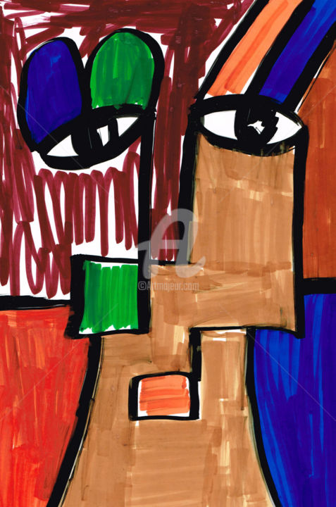 「The Face - Blockhou…」というタイトルの絵画 Anna Efkaによって, オリジナルのアートワーク, インク