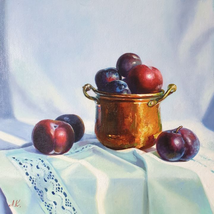 Pintura intitulada "The aroma of ripe p…" por Anna Kotelnik, Obras de arte originais, Óleo