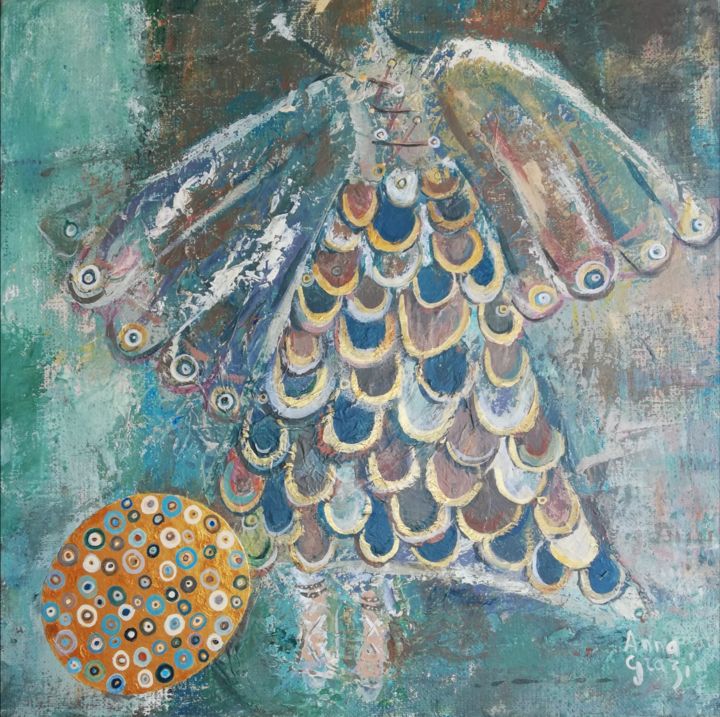 Peinture intitulée "L'ange gardien" par Anna Grazi, Œuvre d'art originale, Acrylique