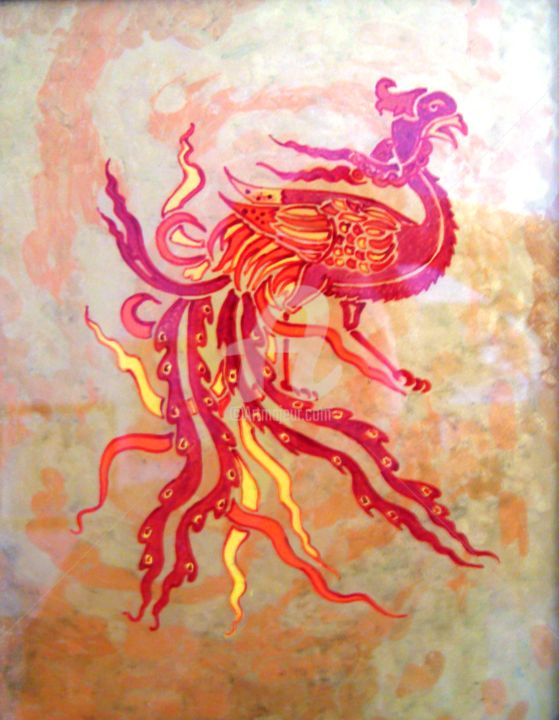 Painting titled "Phoenix" by Anna Amini, Original Artwork, Oil