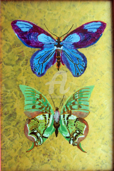 Painting titled "Papillons" by Anna Amini, Original Artwork, Gouache