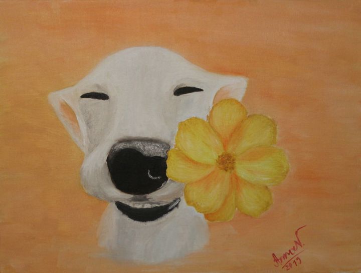 Painting titled "Halcyon Dog" by Anna N, Original Artwork, Oil