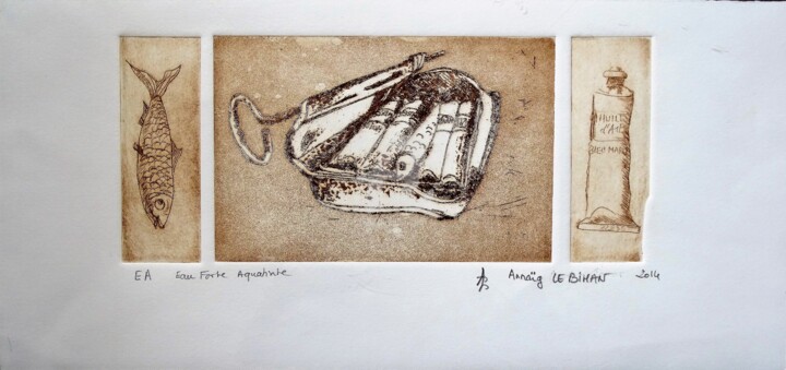 Gravures & estampes intitulée "" Boite à sardine "…" par Annaïg Le Bihan Peintre Photographe, Œuvre d'art originale, Eau-for…