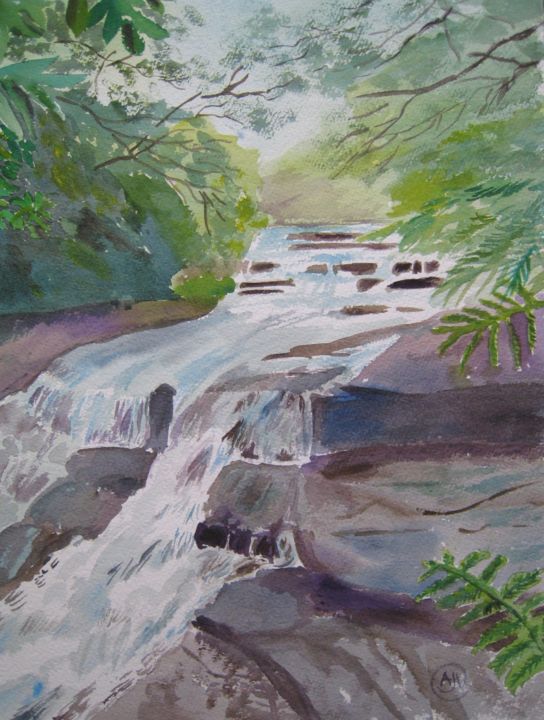 Peinture intitulée "La cascade" par Annie Jolivet-Vilbois, Œuvre d'art originale, Aquarelle
