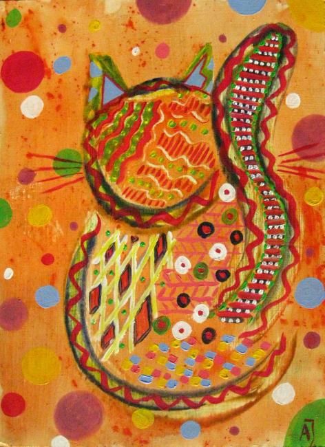 Painting titled "Gypsy Cat" by Anna Jagla, Original Artwork, Oil