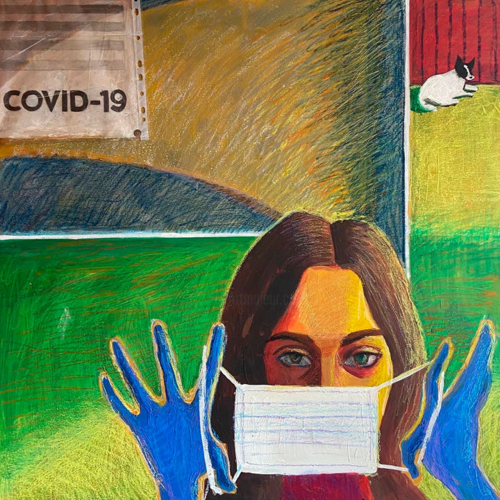 Painting titled "Covid-19" by Anna Kanfer, Original Artwork, Collages