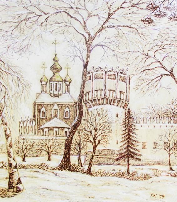 Новодевичий монастырь - Drawing, 30x30 cm ©2011 by Татьяна Качур -