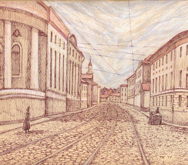 Desenho intitulada "Улица Никитская" por Tatiana Kachur, Obras de arte originais, Outro