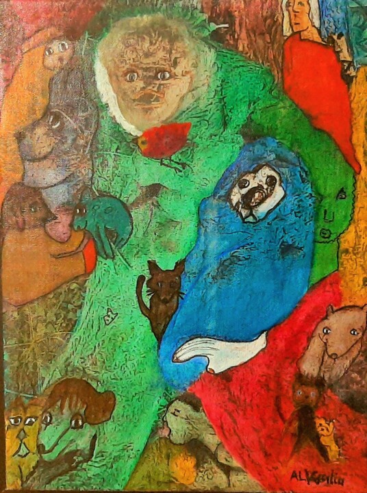 「LE SAGE DE PLATANET…」というタイトルの絵画 Laura Vassiliuによって, オリジナルのアートワーク, アクリル ウッドストレッチャーフレームにマウント