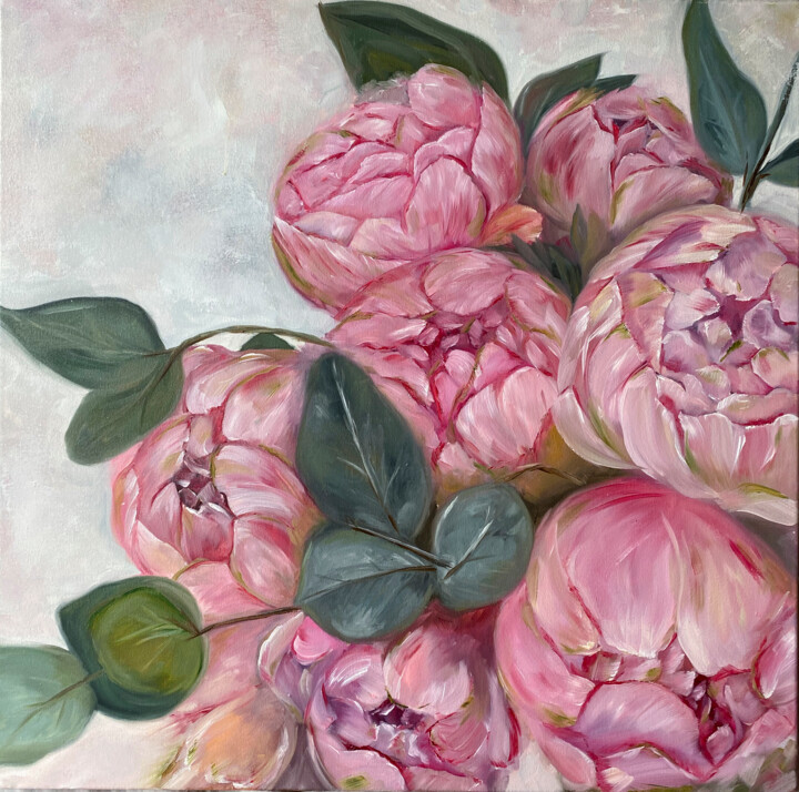 Картина под названием "Peony Painting Flor…" - Anna Lyashenko, Подлинное произведение искусства, Масло