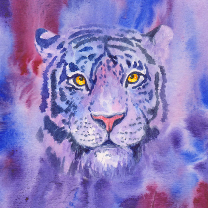 Peinture intitulée "Purple tiger" par Annamagenta, Œuvre d'art originale, Aquarelle