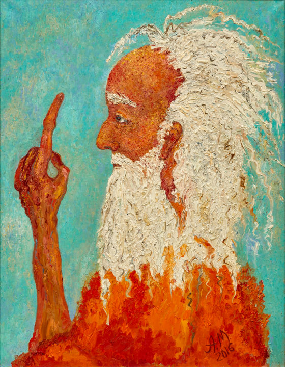 Painting titled "Fiery old man" by Anna Makarova, Original Artwork, Oil