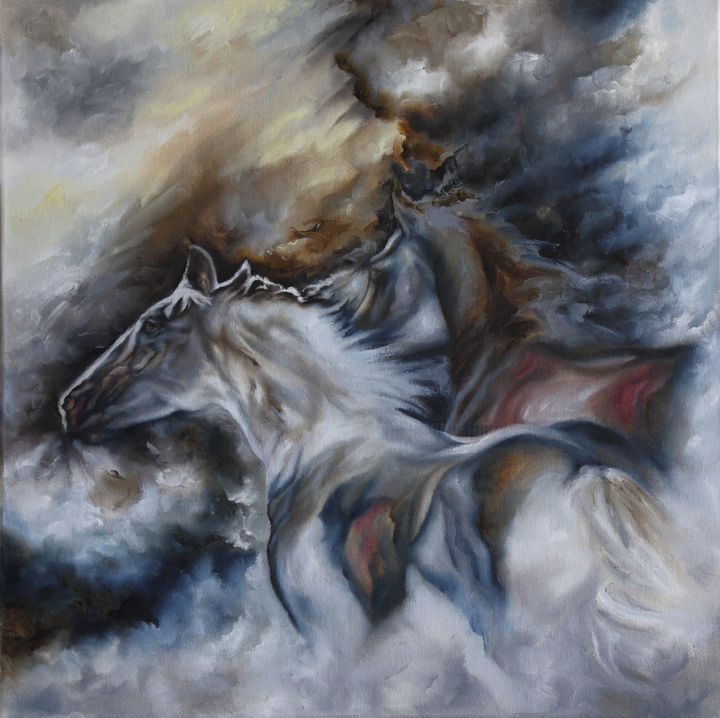 Painting titled "OLTRE LE NUVOLE" by Annamaria Maremmi, Original Artwork, Oil