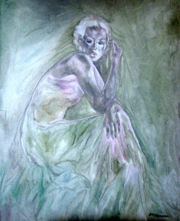 「Figura in grigio」というタイトルの絵画 Annamaria Maremmiによって, オリジナルのアートワーク, インク