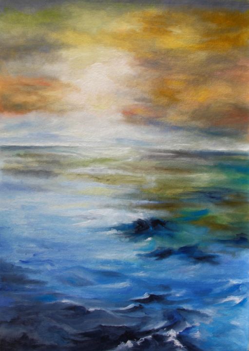 Pittura intitolato "Mare al tramonto" da Annamaria Maremmi, Opera d'arte originale, Olio