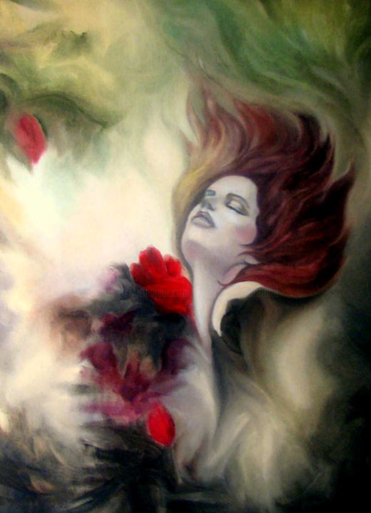 Pittura intitolato "IL FIORE ROSSO" da Annamaria Maremmi, Opera d'arte originale, Olio