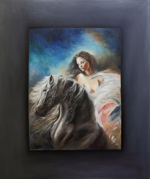 Pittura intitolato "LA FANCIULLA E IL C…" da Annamaria Maremmi, Opera d'arte originale, Olio