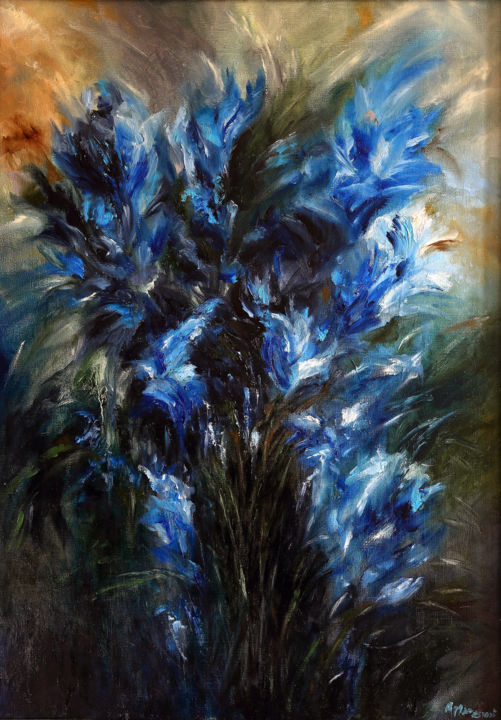 Painting titled "Il blu dei fiori" by Annamaria Maremmi, Original Artwork, Oil