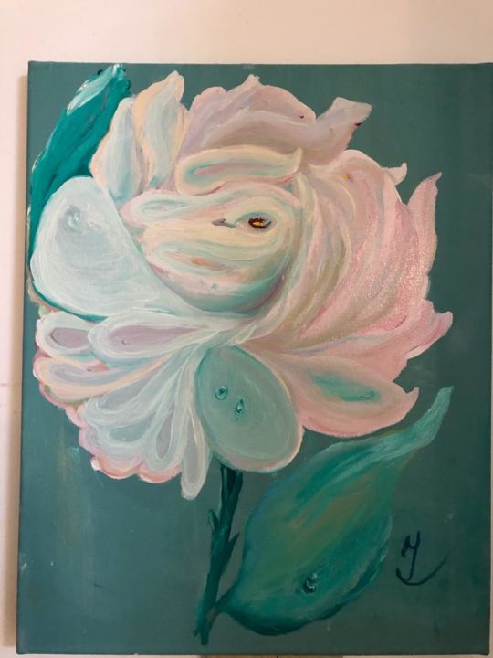 Painting titled "Пионовидная роза" by Irina Surgunte, Original Artwork, Oil Mounted on Wood Stretcher frame