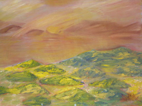 Painting titled "alba e tramonto" by Anna Maria Ladu, Original Artwork