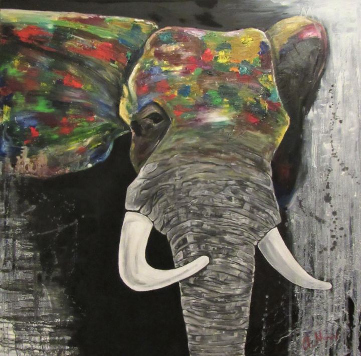 Ζωγραφική με τίτλο "The elephant" από Αnna Νtika, Αυθεντικά έργα τέχνης, Λάδι