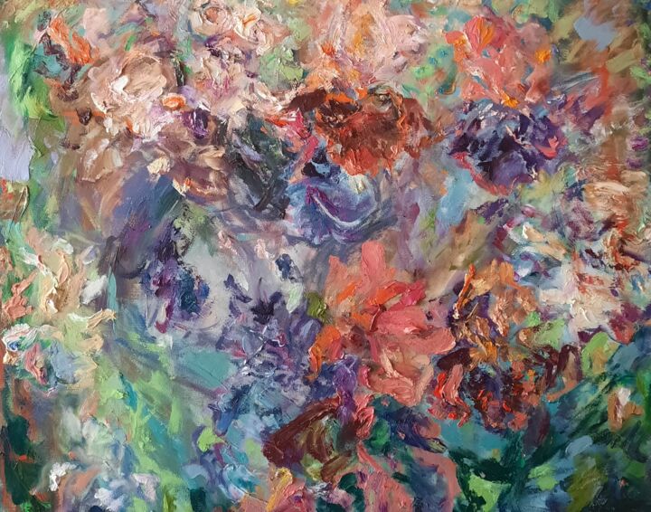 Painting titled "Magic flowers" by Anna Privaloff, Original Artwork, Oil