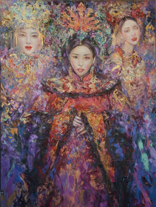 Peinture intitulée "Chinese fantasy" par Anna Privaloff, Œuvre d'art originale, Huile